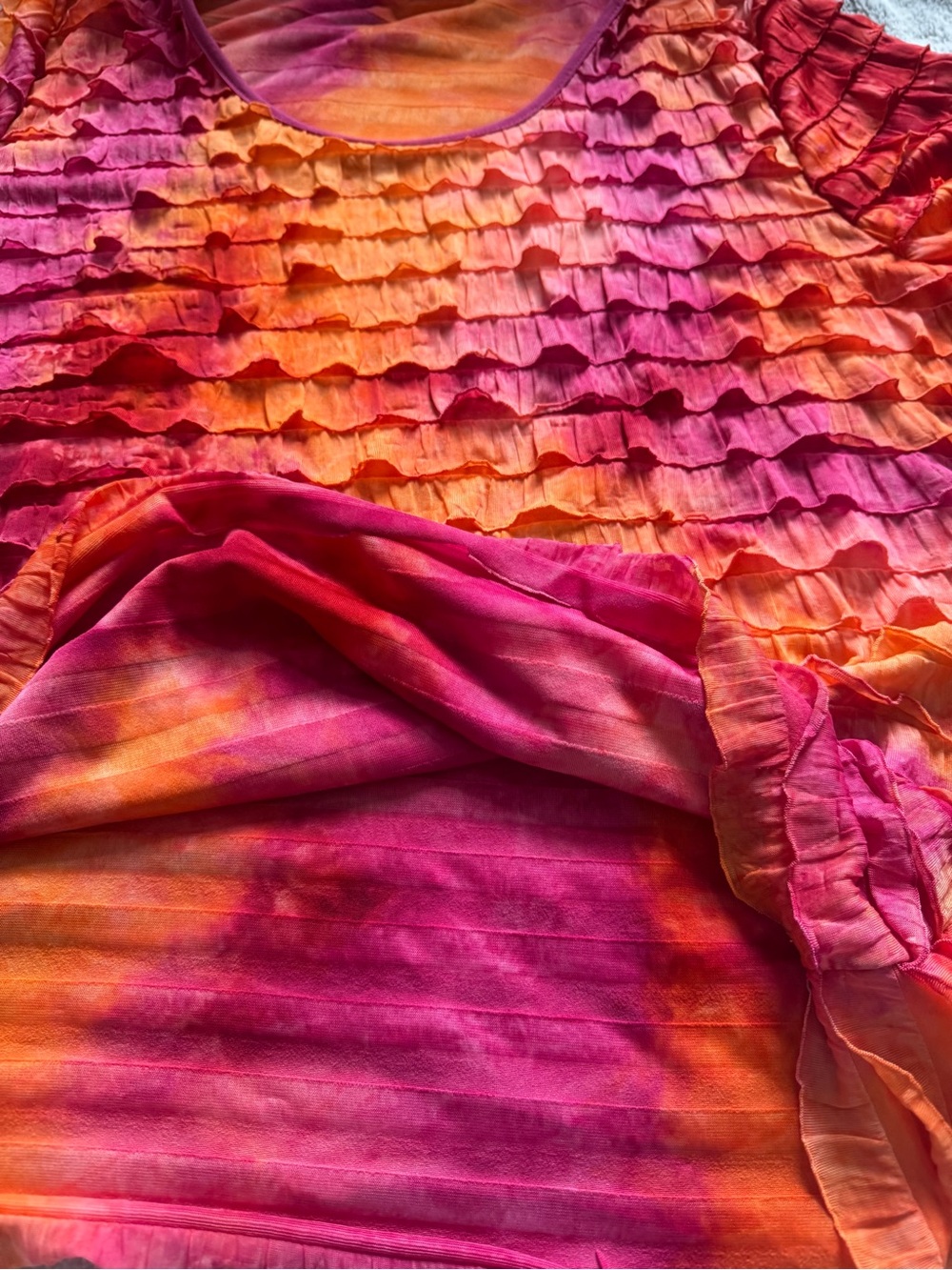 Ruffle Layered Blouse Pink Orange Ombre Boho Short Sleeve Top Womens Large - Picture 8 of 10